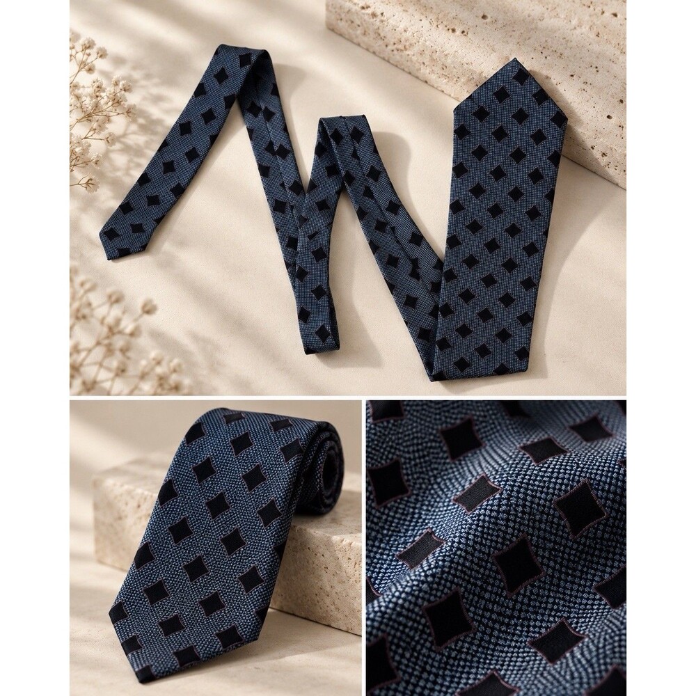 Giorgio Armani Cravatte Men's 100% Silk Tie Blue Black Geometric Made in Italy